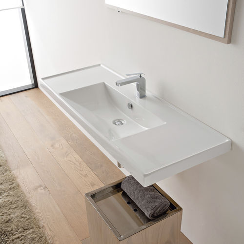 Vasque suspendue - 3007 - Scarabeo Ceramiche - en céramique / avec plan intégré / avec porte-serviettes intégré