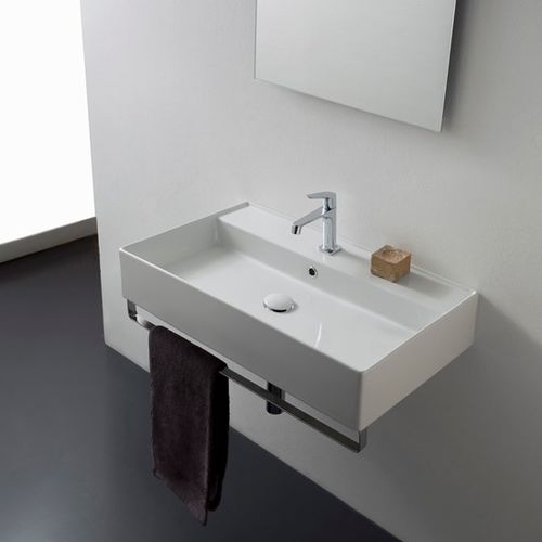Vasque suspendue - 5110  - Scarabeo Ceramiche - en céramique / avec porte-serviettes intégré / rectangulaire