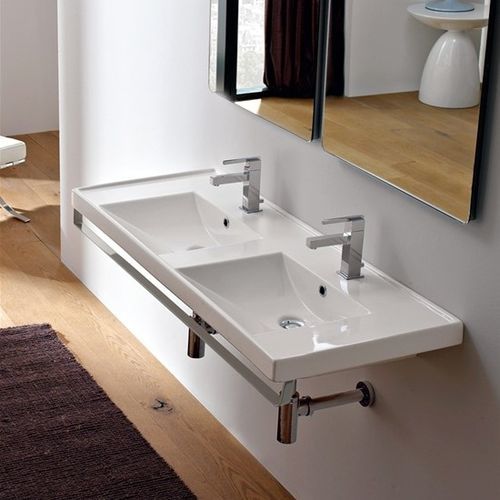 Vasque suspendue - 3006 - Scarabeo Ceramiche - en céramique / avec plan intégré / avec porte-serviettes intégré