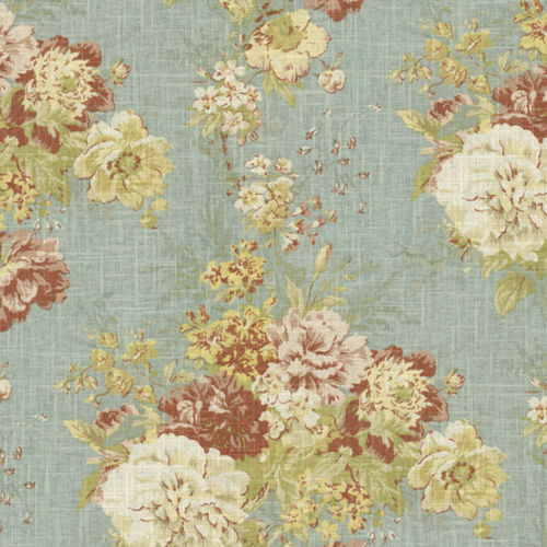 Tissu d'ameublement - BALLAD BOUQUET ROBIN'S EGG - WAVERLY Div. of Schumacher & Co. - à motif floral / en lin