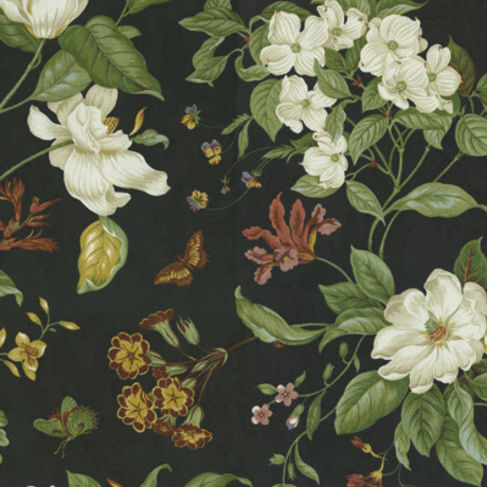 Tissu d'ameublement - GARDEN IMAGES BLACK - WAVERLY Div. of Schumacher & Co. - à fleurs / en coton