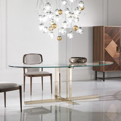 Table à manger contemporaine - GREGORIO - ZANABONI - en verre / en marbre / avec piètement en métal
