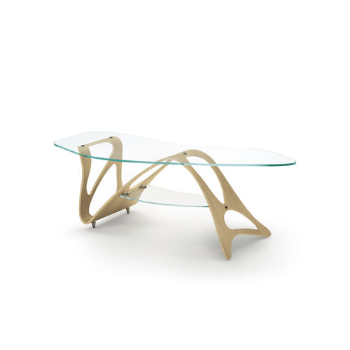 Table basse contemporaine - ARABESCO CM - Zanotta - en verre trempé / avec piètement en chêne / avec piètement en contreplaqué