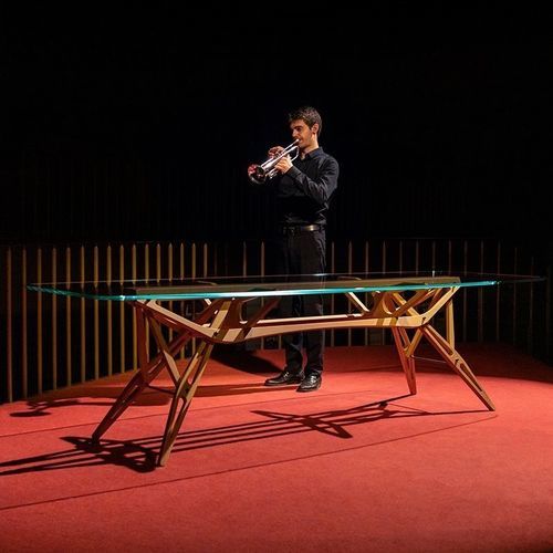 Table contemporaine - REALE CM - Zanotta - en verre / avec piètement en noyer / avec piètement en bois teinté