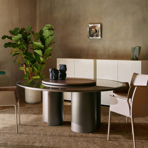 Table contemporaine - BOL 2326 - Zanotta - en MDF laqué / en cristal / avec piètement en polyuréthane