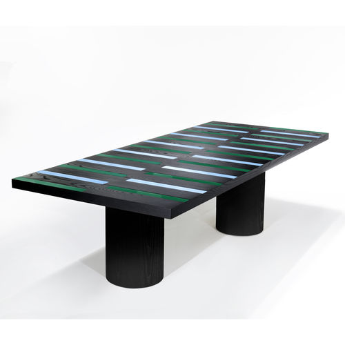 Table contemporaine - RIGA-RIGA - Zanotta - en bois / en verre / avec piètement en plaqué bois