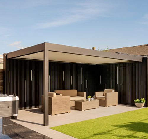 Pergola adossée - AERO® CANVAS  - RENSON - en métal / en tissu déperlant / couverture en toile