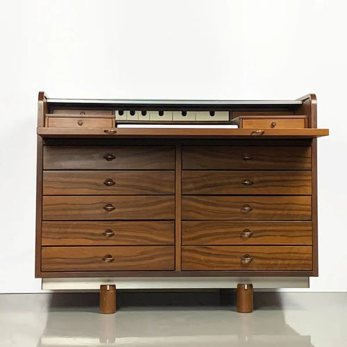 Meuble secrétaire contemporain - 804 - Bernini Gallery - en noyer / en aluminium / en verre