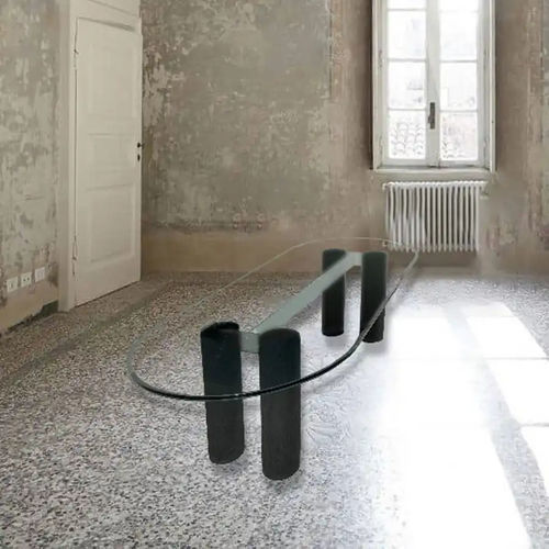 Table à manger contemporaine - Bernini Gallery - en cristal / avec piètement en bois / ovale