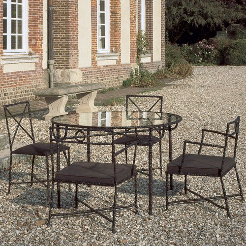 Table à manger contemporaine - ROMA  - Objet Insolite - en verre / avec piètement en bronze / ronde