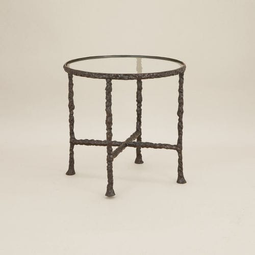 Guéridon contemporain - 1 PLATEAU - Objet Insolite - en verre / avec piètement en bronze / rond