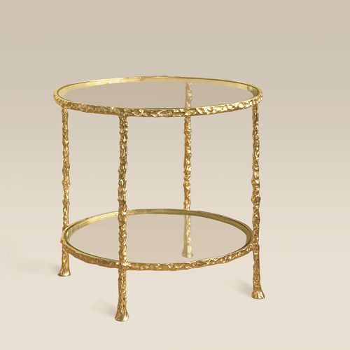 Guéridon contemporain - 2 PLATEAUX - Objet Insolite - en verre / avec piètement en bronze / rond