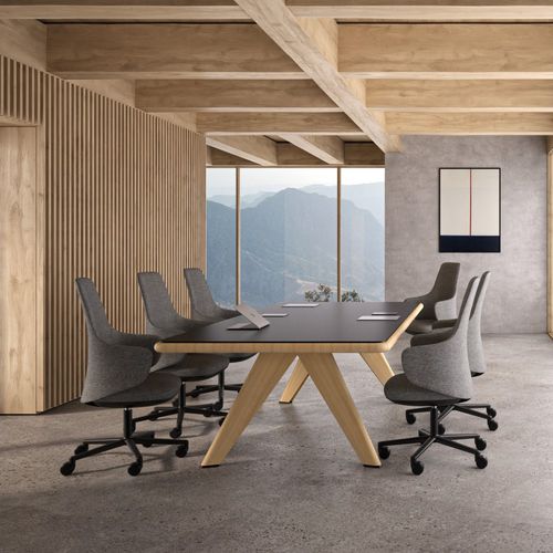 Chaise contemporaine - CALMA - Andreu World - en tissu / en cuir / en bois