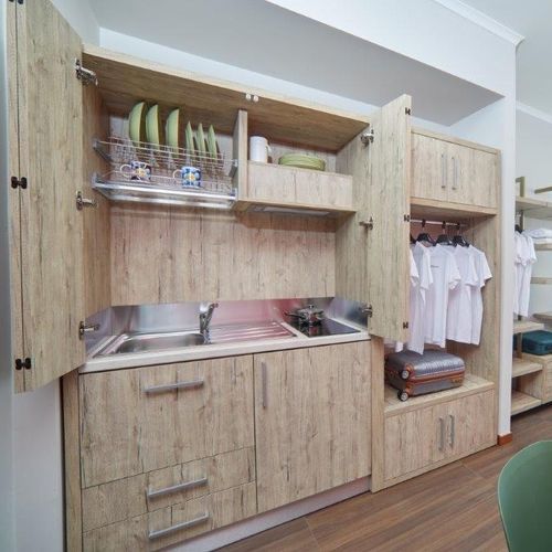Kitchenette compacte - MOBILSPAZIO S.r.l - en bois / avec plaque de cuisson / avec poignée