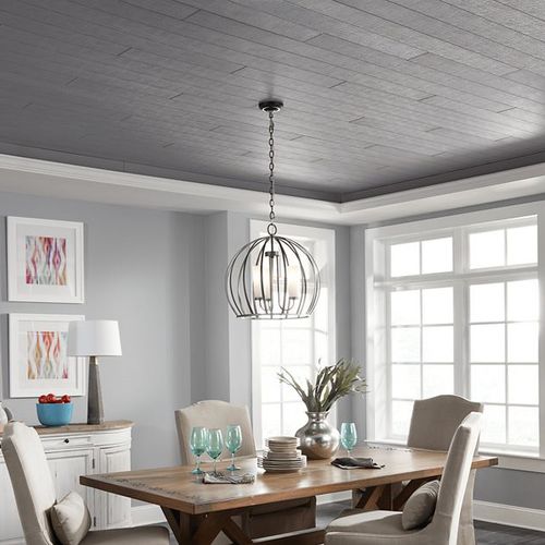 Faux-plafond en plâtre - WOODHAVEN WOVEN CHARCOAL - Armstrong ceilings - USA - en MDF / en lames / pour salle à manger