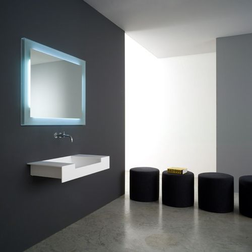 Vasque suspendue - NAMI - Rapsel International Srl - en Corian® / avec miroir ajustable / rectangulaire