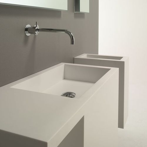 Vasque suspendue - YUME - Rapsel International Srl - en Corian® / avec plan intégré / rectangulaire