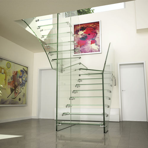 Escalier droit - MISTRAL ALL GLASS - Siller Stairs - demi-tournant / à marches en verre / structure en verre