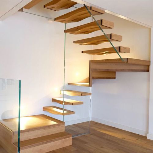 Escalier demi-tournant - WAVE BLOCK - Siller Stairs - à marches en chêne / résidentiel / contemporain