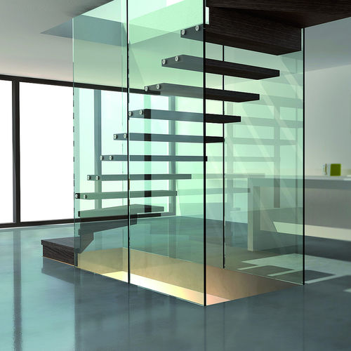 Escalier droit - MISTRAL GLASS WALL - Siller Stairs - demi-tournant / à marches en bois / à marches en verre