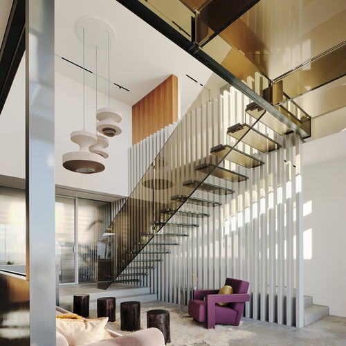 Escalier droit - MISTRAL BRONZE - Siller Stairs - à marches en verre / structure en verre / résidentiel