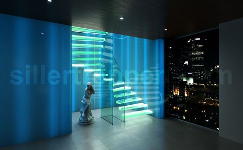 Escalier demi-tournant - GHOST - Siller Stairs - à marches en verre / structure en verre / contemporain