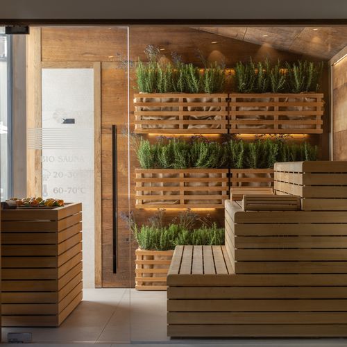 Sauna pour centre de bien-être - Myrtha Pools - en bois / en verre / outdoor
