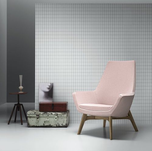 Fauteuil contemporain - DEMI UP/DOWN - md house - en tissu / en frêne / rose