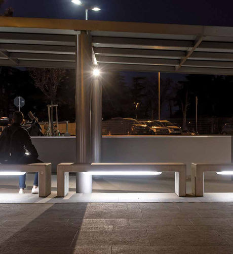 Banc public contemporain - ANDROMEDA LIGHTING - Calzolari - en béton / en pierre reconstituée / sans dossier