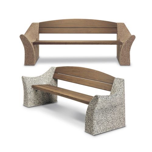 Banc public contemporain - DALIA - Calzolari - en bois exotique / en pierre reconstituée / avec dossier