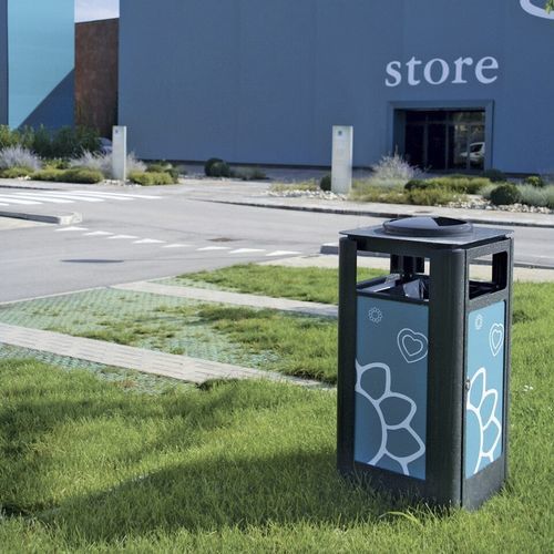 Poubelle carrée - Calzolari - publique / en tôle d'acier / en bois