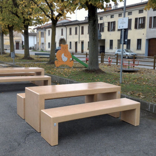 Ensemble table et bancs contemporain - ANDROMEDA  - Calzolari - en pierre reconstituée / de jardin / d'extérieur