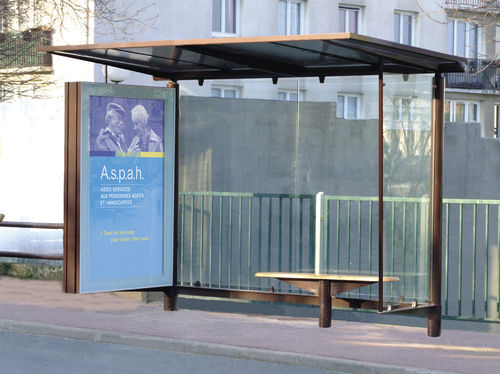 Abribus en acier - Héritage - ALOES RED - en polycarbonate / en verre trempé / avec banc