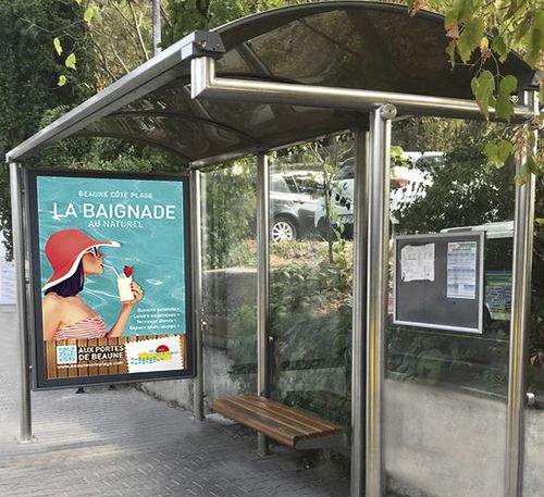 Abribus en acier - Mirroir P - ALOES RED - en polycarbonate / avec banc