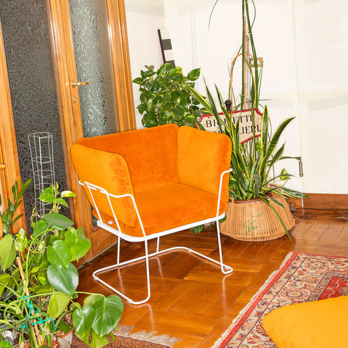 Fauteuil contemporain - MERANO - B-LINE - en tissu / en peau de vache / en acier
