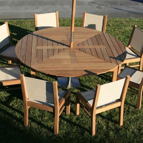 Table contemporaine - VENEZIA : TVZ  - La Hutte - en teck / avec piètement en teck / ronde
