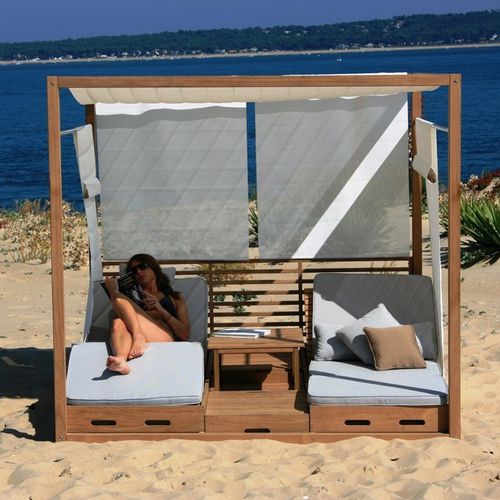 Gazebo en teck - CUBE - La Hutte - en acier inox / en Batyline® / toit en toile