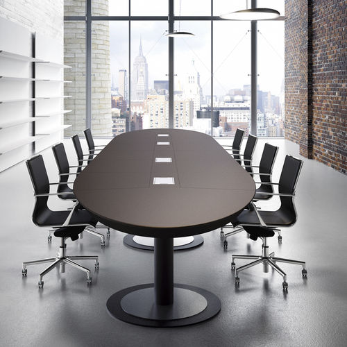 Table de réunion contemporaine - MULTIPLICEO - Fantoni - en cuir / en placage de bois / ovale