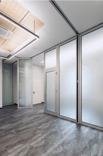 Cloison coulissante-empilable - PMIV - ANAUNIA - modulaire / mobile / vitrée