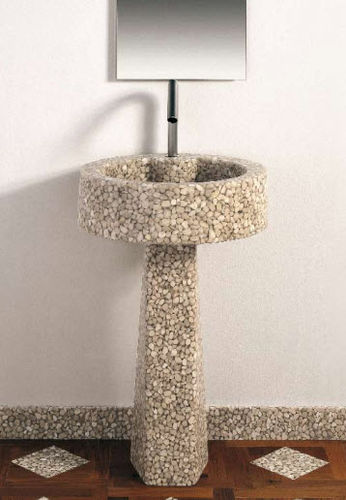 Vasque sur pied - BOBO - Effepimarmi - en Riverstone® / avec miroir ajustable / ronde