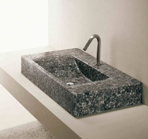 Vasque à poser - A L A - Effepimarmi - en Riverstone® / avec miroir ajustable / rectangulaire