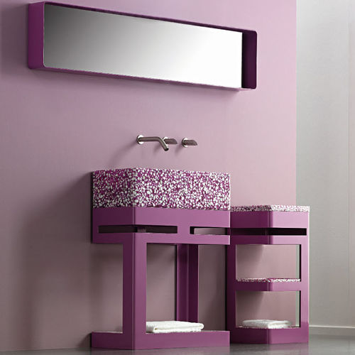 Vasque à poser - LEG - Effepimarmi - en Riverstone® / avec miroir ajustable / rectangulaire
