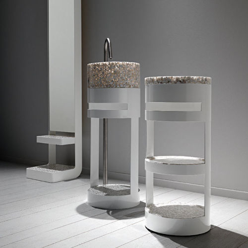 Vasque sur pied - LEG - Effepimarmi - en pierre / avec miroir ajustable / ronde