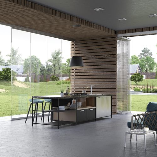 Baie vitrée coulissante-empilable - TUTTOVETRO - Sunroom S.p.A. - aluminium / droite / sur mesure