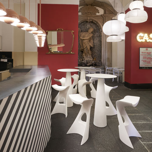 Table mange-debout contemporaine - HOPLA - SLIDE - en HPL / en polyéthylène / ronde