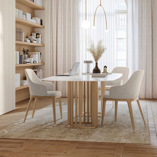 Table à manger contemporaine - CHELSEA - Olivieri - en verre / en grès / avec piètement en bois laqué