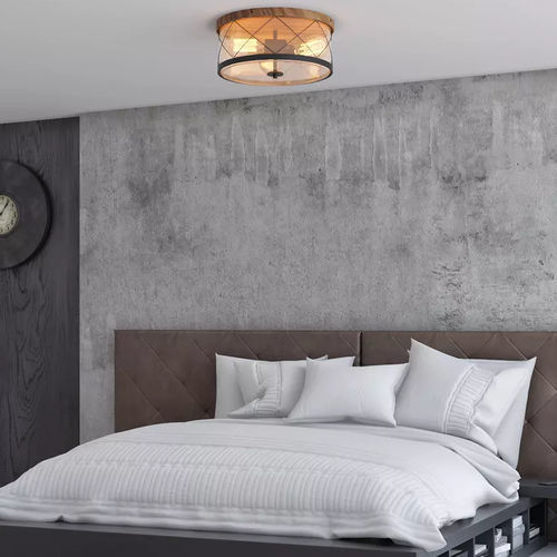 Plafonnier contemporain - GLENWILLOW - GE Lighting - rond / en métal / bois