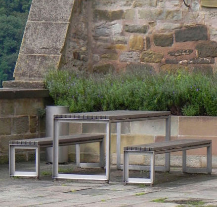 Banc de jardin contemporain - QUADRATONE T - LECCOR Leuchten GmbH - en bois / en acier inoxydable / sans dossier