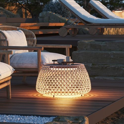 Table d'appoint contemporaine - Nans Bag/38 - BOVER Barcelona - en teck / en aluminium / en acier inoxydable