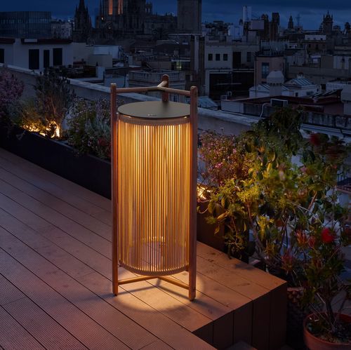 Lampe de sol - Kando P/111/R  - BOVER Barcelona - en aluminium / en teck / en polycarbonate